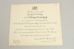SECOND LIEUTENANT FRANK HAYTER STERLING M.C. 25th SIEGE BY. ROYAL GARRISON ARTILLERY. NOTIFICATION