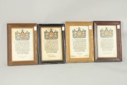 FOUR FRAMED MEMORIAL SCROLLS.