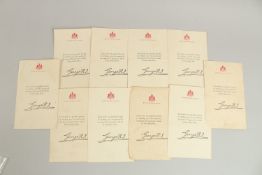 TEN MEMORIAL CARDS FROM GEORGE R., BUCKINGHAM PALACE.