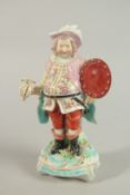 AN 18TH CENTURY DERBY PORCELAIN FIGURE OF FALSTAFF. Three patch marks. 24cm high. 98.