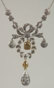 AN 18CT GOLD DIAMOND AND NATURAL YELLOW DIAMOND DEMI BELLE EPOCH STYLE NECKLACE.