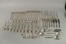 A CANTEEN OF GEORG JENSEN STIRLING SILVER CUTLERY, comprising thirteen dessert spoons, eight soup