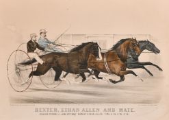 Currier and Ives (Publisher). Three 19th Century hand coloured lithographs of trotting and racing