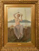 Edouard Gerome Paupion (1854-1912) French. A draped female nude releasing butterflies from a box,