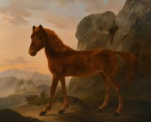 Wouterus Verschuur (1812-1874). A portrait of a horse in a rocky mountainous landscape, oil on