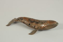 A CHINESE BRONZE FISH CENSER. 16cm long.