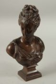 A GOOD 19TH CENTURY BRONZE HEAD AND SHOULDERS OF A YOUNG LADY 