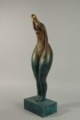 A GOOD ABSTRACT BRONZE STANDING FIGURE on a rectangular base. 60cm high.