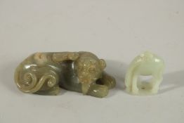 A CHINSES CARVED JADE DOG OF FOE. 10cm high AND A HORSE,5cm high. (2)