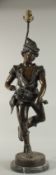 JEAN BIDIER DEBUC A LARGE BRONZE OF A GIRL PLAYING A HURDY GURDY. Signed on a circular base,
