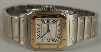 A CARTIER SANTOS TWO COLOURED STAINLESS STEEL WRIST WATCH. No. 1566 964756CD The bracelet stamped CC