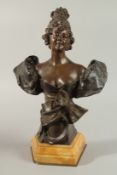 CHARLES MASSE. A GOOD BRONZE BUST OF A LADY on a marble base. Signed. 43cm high.