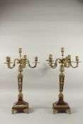 A LARGE PAIR OF 19TH CENTURY ROSEWOOD AND GILT METAL SIX LIGHT CANDELABRA on square bases. 63cms