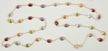 A MULTI-GEMSTONE, 18CT GOLD NECKLACE, 25ins ( 65cm).