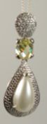 A .925 SILVER AND PEARL PENDANT AND CHAIN.