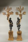 A SUPERB LARGE PAIR OF THOMAS HOPE DESIGN BRONZE AND ORMULU CANDELABRA two ttiers of four branches