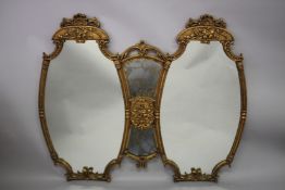 A DOUBLE OVAL GILDED MIRROR. 133cm high, 142cm long.