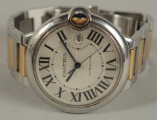 A CARTIER BALLON BLEW AUTOMATIC TWO COLOURED STIANLESS STEEL WRIST WATCH. No. 164340mx - 3001. The