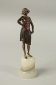 BRUNO ZACH. A TWO-COLOUR BRONZE OF A YOUNG LADY holding a cigarette, on an an onyx base. 26cms