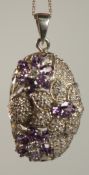 A .925 SILVER MULTI COLOURED STONE PENDANT AND CHAIN.