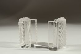 A LALIQUE GLASS CARD HOLDER. Etched Lalique, France. 11cms high.