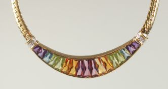 A MULTI-GEMSTONE, 18CT GOLD AND DIAMOND, HEAVY NECKLACE.