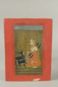 A 19TH CENTURY INDIAN MINIATURE PAINTING, depicting a lady and two deer, 29cm x 22cm.