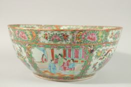A LARGE CHINESE CANTON PORCELAIN PUNCH BOWL, (af), 37cm diameter.