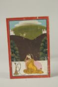 A FINE 18TH-19TH CENTURY MUGHAL INDIAN PAHARI SCHOOL MINIATURE PAINITNG, depicting a seated lady