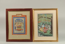 TWO INDIAN PAINTINGS ON PAPER, framed and glazed, images 28cm x 18.5cm and 26cm x 19cm, (2).