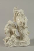 A FINE BLANC-DE-CHINE PORCELAIN GROUP, depicting two figures, 16.5cm high.