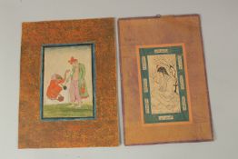 A 19TH CENTURY PERSIAN MINIATURE PAINTING, depicting a seated figure, together with another Indian