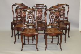 A SET OF SIX AND TWO SIMILAR CHINESE REDWOOD DINING CHAIRS, 20TH CENTURY, with pierced and carved