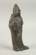 A 19TH CENTURY OR EARLIER CHINESE BRONZE GUANYIN, 28cm high.
