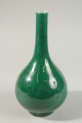 A CHINESE GREEN CRACKLE GLAZE PORCELAIN BOTTLE VASE, 27cm high.