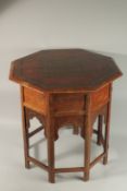 A FINE AND LARGE 19TH CENTURY ANGLO INDIAN HOSHIAPUR BRASS AND EBONY INLAID OCTAGONAL TABLE, on a