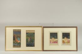TWO INDIAN SETS OF MINIATURE EROTIC PAINTINGS, framed and glazed, (2).