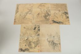 A SET OF FIVE CHINESE PICTURES ON PAPER.