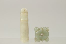 TWO 19TH CENTURY QING DYNASTY CHINESE JADE CARVINGS: pendant depicting two boys, and another piece -