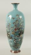 A VERY FINE JAPANESE 'HAYASHI KODENJI-STYLE' BLUE GROUND CLOISONNE VASE, beautifully decorated