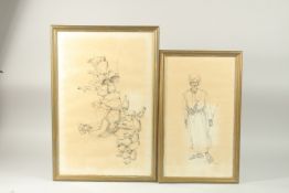 TWO MIDDLE EASTERN INK DRAWINGS, SIGNED AND DATED 'HALELA OMAN '76', framed and glazed, largest 57cm