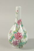 A CHINESE FAMILLE ROSE PORCELAIN BOTTLE VASE, enamel-painted with floral spray, base with