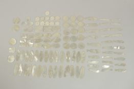 A LARGE COLLECTION OF 19TH CENTURY CHINESE CANTON MOTHER OF PEARL GAMING PIECES, various shapes