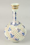 A PERSIAN PORCELAIN HUQQA BASE, with gilded leaf decoration, 24.5cm high.
