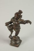 A VERY FINE 18TH CENTURY INDIAN BRONZE DANCING KRISHNA,10cm high.