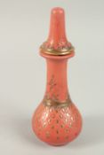 A TURKISH TOPHANE TERRACOTTA LIDDED SCENT BOTTLE, 19cm high.
