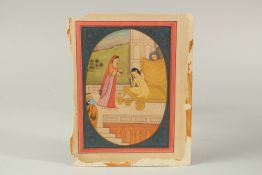AN EARLY 20TH CENTURY INDIAN MINIATURE PAINITNG, depicting a bathing lady and Krishna, 23cm x 18cm.