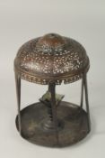 A FINE 18TH -19TH CENTURY MUGHAL INDIAN OIL LAMP, with openworked top, 36cm high.