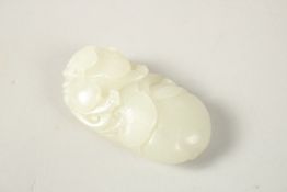 A CHINESE JADE CARVING OF FRUIT AND LEAVES, 6cm.