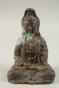 A CHINESE BRONZE SEATED BUDDHA, 24cm high, base 16cm wide.